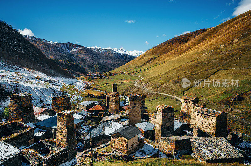 Ushguli塔的Svan Towers, Svaneti，格鲁吉亚。格鲁吉亚的地标